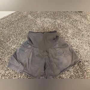 Grey chino maternity shorts by Motherhood with over belly panel